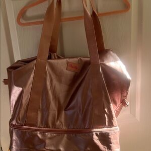 Pink Lily Shimmering Pink Tote with shoe compartment